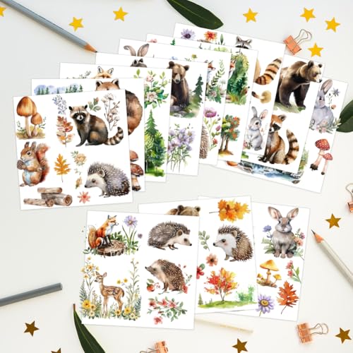 AHANDMAKER 12 Sheets Forest Animals Rub on Transfers for Crafts, Rabbit and Fox Rub on Transfer Stickers, Raccoon Squirrel Rub on Decals Sticker for Glass Wood Paper Furniture DIY Home Decor, 5.5x5.5"