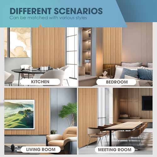 OUZUGIE WPC Acoustic Slat Wall Paneling, 8-Pack 114 x 6 Inches - color: Oak, size: (High)114“ x 6"