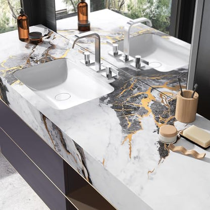 VEELIKE Black White Marble Contact Paper with Gold Veins Peel and Stick Countertops Waterproof Thick Marble Wallpaper for Kitchen Bathroom 15.7''x118'' Self Adhesive Granite Vinyl Countertop Covers - size: 15.7" x 118"
