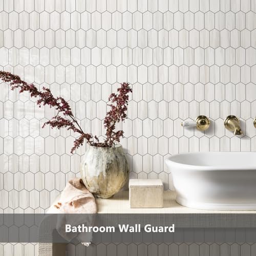 Vamos Tile Long Hexagon Peel and Stick Backsplash Tile - 10 Sheets Stick on Backsplash for Kitchen and Bathroom 12.4 x 12 Inch Glossy Dolomite White PVC Self Adhesive Mosaic Wall Tiles - color: Glossy Dolomite White