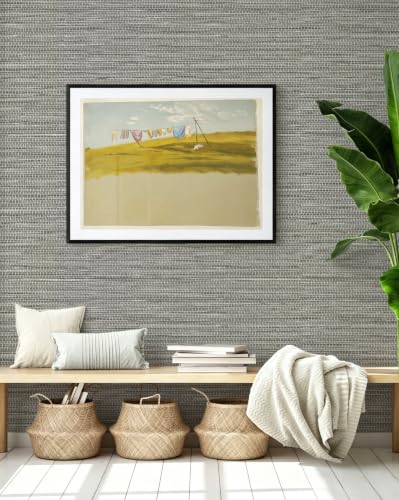 Grasscloth Peel and Stick Wallpaper Faux Linen 17.3in x 393.7in - color: Gray Green, size: 17.3inch × 393.7inch