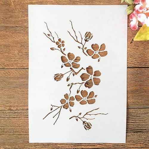 TIAMECH A4 Reusable Cherry Branch Stencil for Painting - style: Cherry Branch
