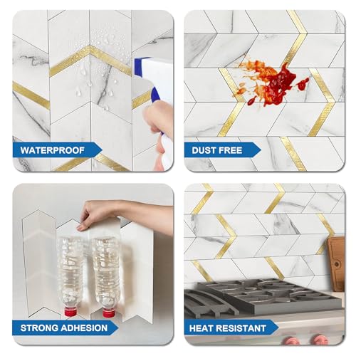 Kitchen Peel and Stick Backsplash Tiles Diamond White Gold 10pcs - color: White Gold, size: 10sheets