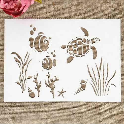 TIAMECH A4 Reusable Aquarium Turtle Fish Stencil for Painting - style: Turtle Fish