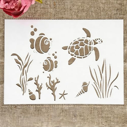 TIAMECH A4 Reusable Aquarium Turtle Fish Stencil for Painting - style: Turtle Fish