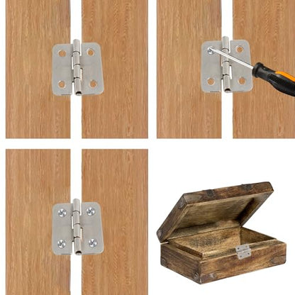 40Pcs 0.7”x0.63” Mini Retro Hinges, Rectangle Iron Box Hinges, Small Hinges for Wooden Cabinet Jewelry Box Case, Silver - color: Silver