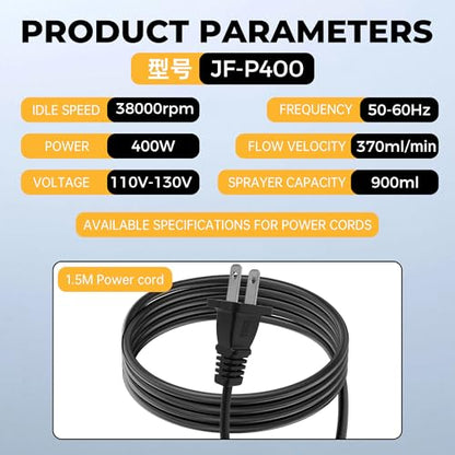 Paint Sprayer, 400W Electric Spray Gun with 5FT Cord, 900ML Tank for DIY