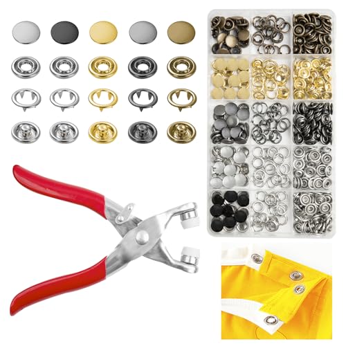 GTAAOY 9.5 mm Metal Snap Buttons with Snap Pliers, 100 Sets / 400 pcs - color: 5 Colors Solid Prong Snaps