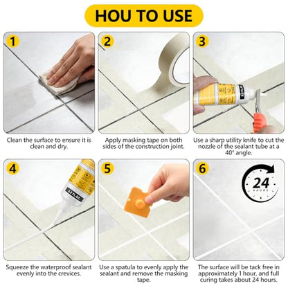 LISRUX Advanced White Silicone Caulk for Kitchen & Bathroom - 2 Pack (3.2 Fl Oz Each) | 100% Waterproof Silicone Sealant | Super Strong Adhesion, Shrink & Crack Proof - size: White-2P