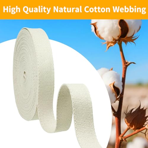 Natural Heavy Cotton Webbing 1 Inch, 12 Yards Cotton Webbing Strap for Rug Binding Trim, Seam Reinforcement & Homemade Cloth Belt Supplies - size: Width: 1 Inch