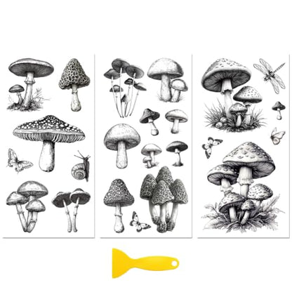 Peacoblue Vintage Mushrooms Rub On Transfers for Furniture Craft 6"x12" - style: Vintage Black and White Mushrooms