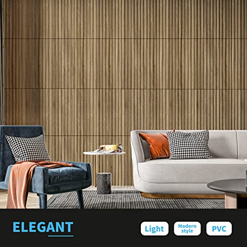 Art3d 3D Fluted Textured Slat Wall Panels, 19.7 x 19.7 in, 12-Pack, Walnut - color: Square - Walnut, size: 19.7 x 19.7in.