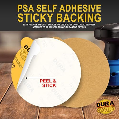 Dura-Gold Premium 6" Gold PSA Sanding Discs - 80 Grit (Box of 50) - Self Adhesive Stickyback Sandpaper for DA Sander, Finishing Coarse-Cut Abrasive - Sand Automotive Car Paint, Woodworking Wood, Metal - size: 80-Grit