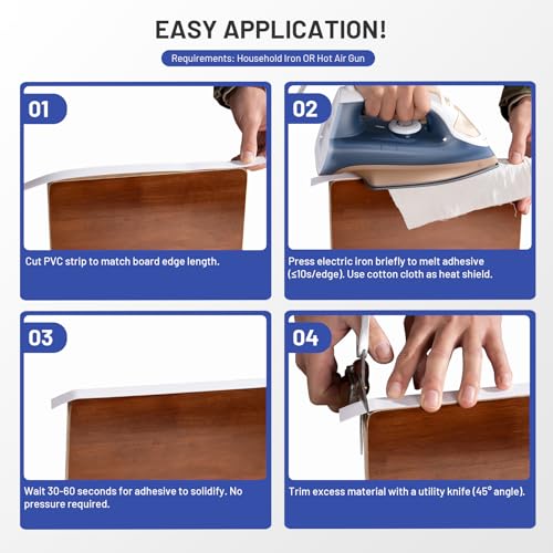 PVC Edge Banding 2 inch x 100ft Veneer Edge Banding White with Hot Melt Adhesive Pre - glued Iron on Edging Tape Trim for Cabinet Plywood Repairs and Furniture Restoration - size: 2 inch x 100ft