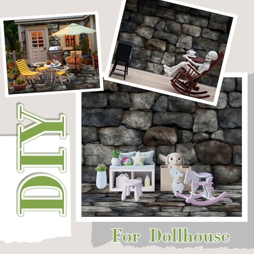 Flutesan 12 Pcs Miniature Dollhouse Wallpaper, Stone Pattern - style: Stone Pattern