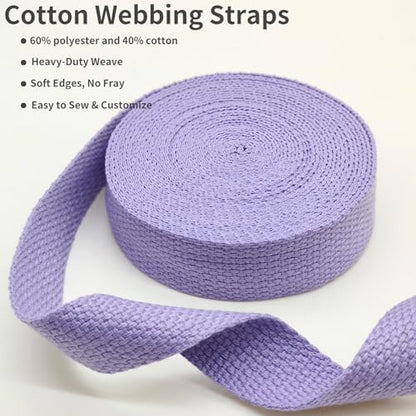 1 inch Cotton Webbing 5 Yards, Soft & Sturdy for Bag Handles - color: Lavender F016