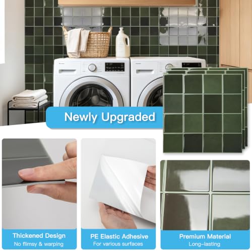 Art3d Grid Design Peel and Stick Backsplash, 10-Pack, 12 x 12 in, Green - color: Green