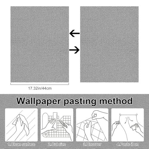 Grasscloth Peel and Stick Wallpaper Grey Textured Contact Paper, set of 17.3 x 200 Inches Removable Wallpaper for Bedroom, Countertop, Classroom, Cabinet and Drawer, Renter Friendly Wall Paper - color: Gray, size: 17.3" x 200"