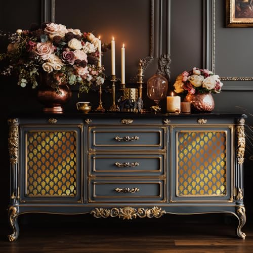 Gold Foil Rub on Transfer for Furniture DTF Transfers for Wood Drawer Decor, Baroque Damask - style: Baroque,Damask
