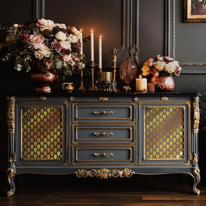 Gold Foil Rub on Transfer for Furniture DTF Transfers for Wood Drawer Decor, Baroque Damask - style: Baroque,Damask