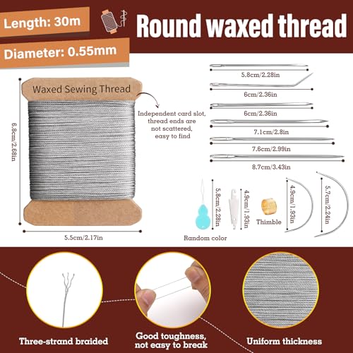 Upholstery Thread Repair Sewing Kit, 32 Yard Waxed Thread Leather Needles - color: Gray