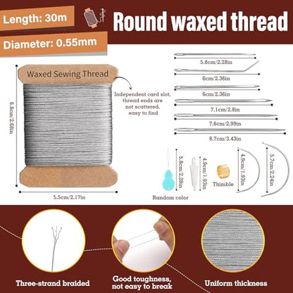 Upholstery Thread Repair Sewing Kit, 32 Yard Waxed Thread Leather Needles - color: Gray