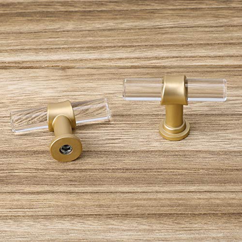Haliwu 10 Pack Singel Hole Center Gold Acrylic Knobs for Dresser Drawers - color: Clear + Matte Gold, size: T-Bar Knob