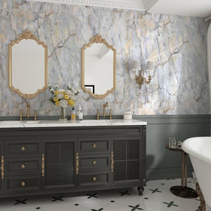 Marble Contact Paper for Countertops Wrap Waterproof Marble Wallpaper - color: Blue Gold, size: 15.7" x 196.8"