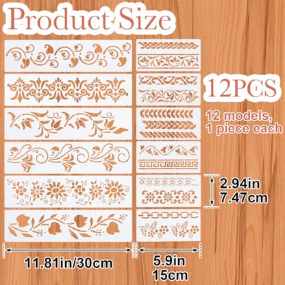 PAGOW 12pcs Floral Lace Stencils, Folk Art Stencils Flower Templates, White