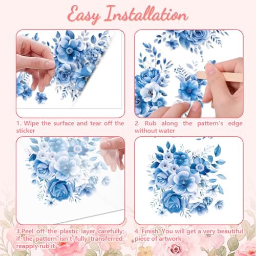 Peacoblue Blue Flowers Rub On Transfers for Furniture Craft 6"x12" - style: Blue Flowers