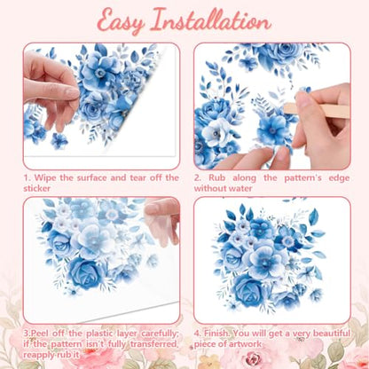 Peacoblue Blue Flowers Rub On Transfers for Furniture Craft 6"x12" - style: Blue Flowers