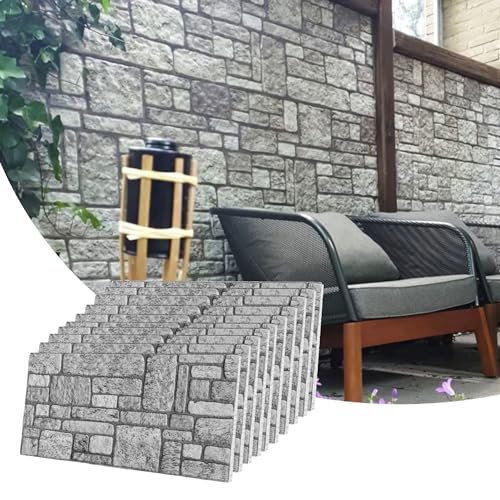 Dundee Deco 3D Wall Panels Faux Brick - Cladding, Grey Stone Look Wall Paneling, Styrofoam Facing for Living Room, Kitchen, Bathroom, Balcony, Bedroom, Set of 10, Covers 53 sq ft - color: Gray