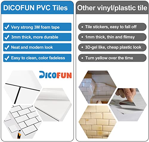 DICOFUN 1 Polished White Thick PVC Peel and Stick Backsplash, Ceramic Look Subway Tile Kitchen Backsplash Wall Tile - color: Polished White, size: 1 Sheet, 12"x12"x0.12"