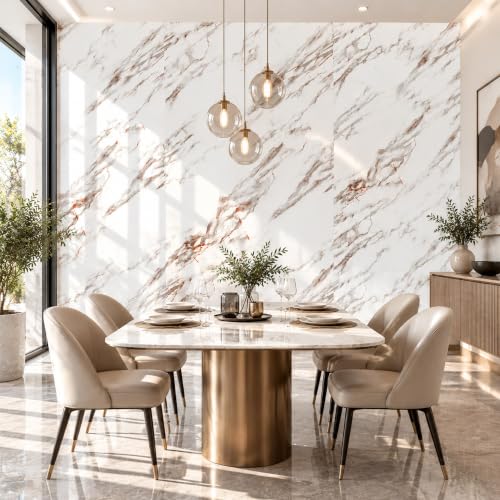 White Brown Marble Peel and Stick Wallpaper, 23.6 x 118 in - color: White Brown Marble, size: 23.6" x 118"