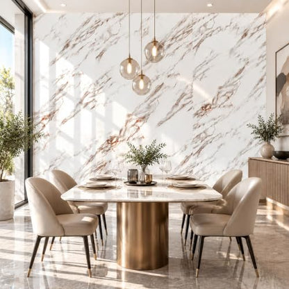 White Brown Marble Peel and Stick Wallpaper, 23.6 x 118 in - color: White Brown Marble, size: 23.6" x 118"