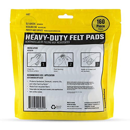Smart Surface 8627 Heavy Duty Self Adhesive Furniture Felt Pads 1-Inch Round Gray 160-Piece Value Pack in Resealable Bag - color: Grey