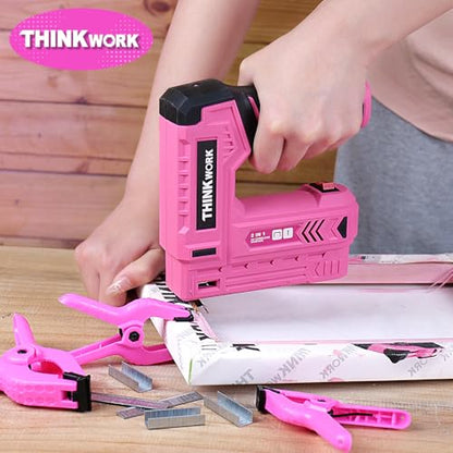 THINKWORK Pink Electric Staple Gun - 2 in 1 Nail Gun Battery Powered