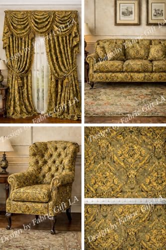 Damask Tapestry Chenille Fabric - Upholstery Fabric, 60" Width - Sold By The Yard (Olive(Sage)/Gold) - color: Olive(sage)/Gold