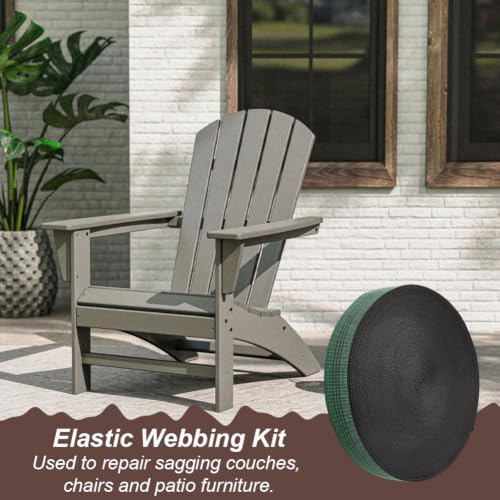 OLYCRAFT 2 Inch x 80 Ft Chair Webbing Replacement Kit Green Patio Furniture Repair Kit Upholstery Webbing Elastic Band with 30Pcs Metal Clips to Repair Sagging Couch Chair Patio Furniture Patios Strap - color: Green