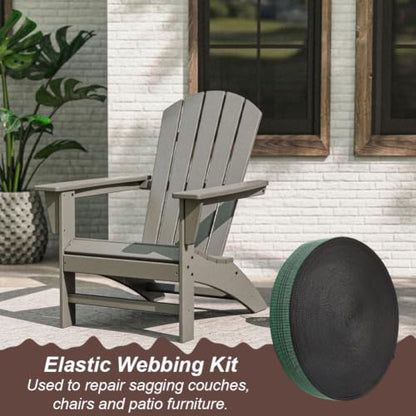 OLYCRAFT 2 Inch x 80 Ft Chair Webbing Replacement Kit Green Patio Furniture Repair Kit Upholstery Webbing Elastic Band with 30Pcs Metal Clips to Repair Sagging Couch Chair Patio Furniture Patios Strap - color: Green