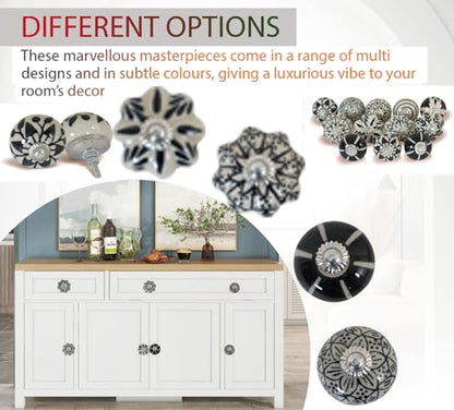 Ceramic Cabinet Knobs Set of 12, Black White Drawer Pulls - color: Black & White