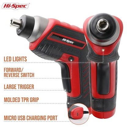 Hi-Spec 3.6V USB Electric Screwdriver for Home Repairs and Assembly, Red - color: Red, size: 35 Pieces