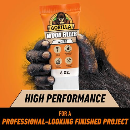 Gorilla Wood Filler, Water Resistant, White, 6 oz Tube