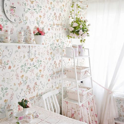 Peel and Stick Wallpaper for Nursery White Cute Bow Leaf Waterproof - color: White, size: 17.3" x 196"