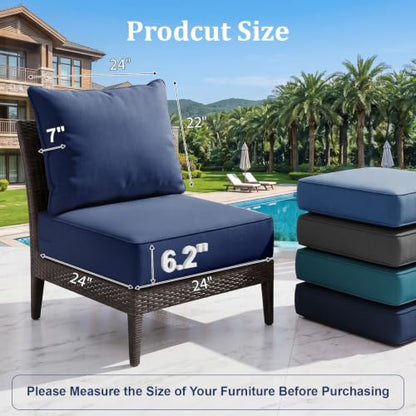 ZCUBED Luxury 6.2" Thick Outdoor Chair Cushions 2 Set - 24 x24 Inch 30D Sponge Filling Fade-Resistant Chair Cushion, Water Resistant & Removable Cover Patio Furniture Replacement Cushion,Blue - color: Blue, size: 24"x24" Extra Thick