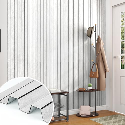 Grey White 3D Wood Slat Wall Panel Wallpaper for Bedroom Cabinets - color: Grey White