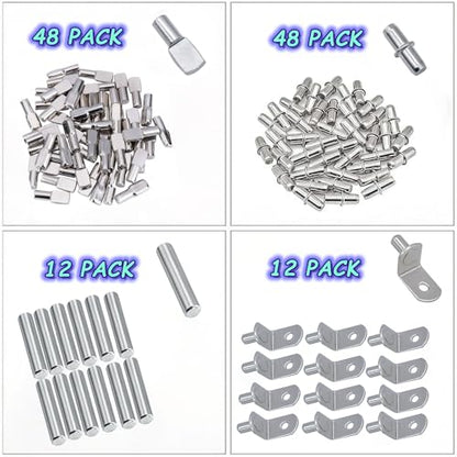 120Pcs Shelf Pins Kit,4 Styles Nickel Plated Shelf Support Pegs,Plated Shelf Pins Holders for Bookcase Kitchen Closet Shelf Shelves Furniture Cabinet，5mm (1/4 inch) cabinet shelf pegs