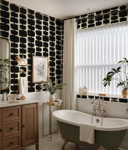 Safiyya Peel and Stick Wallpaper Black and Cream White Contact Paper Mid Century Modern Abstract Geometric Wall Paper Self Adhesive Removable Wallpaper for Bathroom and Bedroom Vinyl 17.3"x78.7" - color: Black and Cream White, size: 17.3" x 78.7"