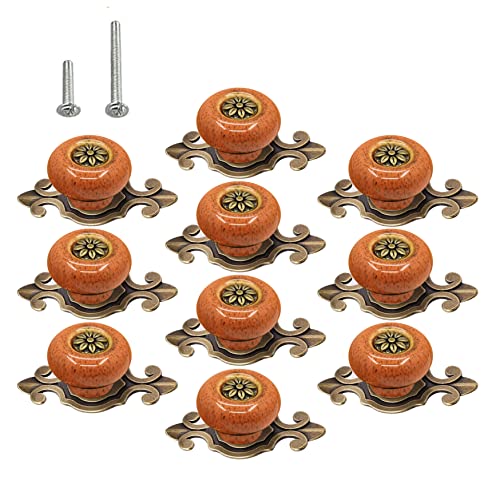 HUAMULAN Ceramic Knobs Cabinet Pulls with Zinc Alloy Base Back Plate 10 PCS - color: A9-BaoORG-10PACK