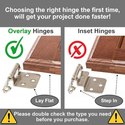 Decobasics 25 Pairs (50pcs) Self Closing Variable Overlay Flush Cabinet Hinge - Satin Nickel - color: As the picture shown, size: 1/2"